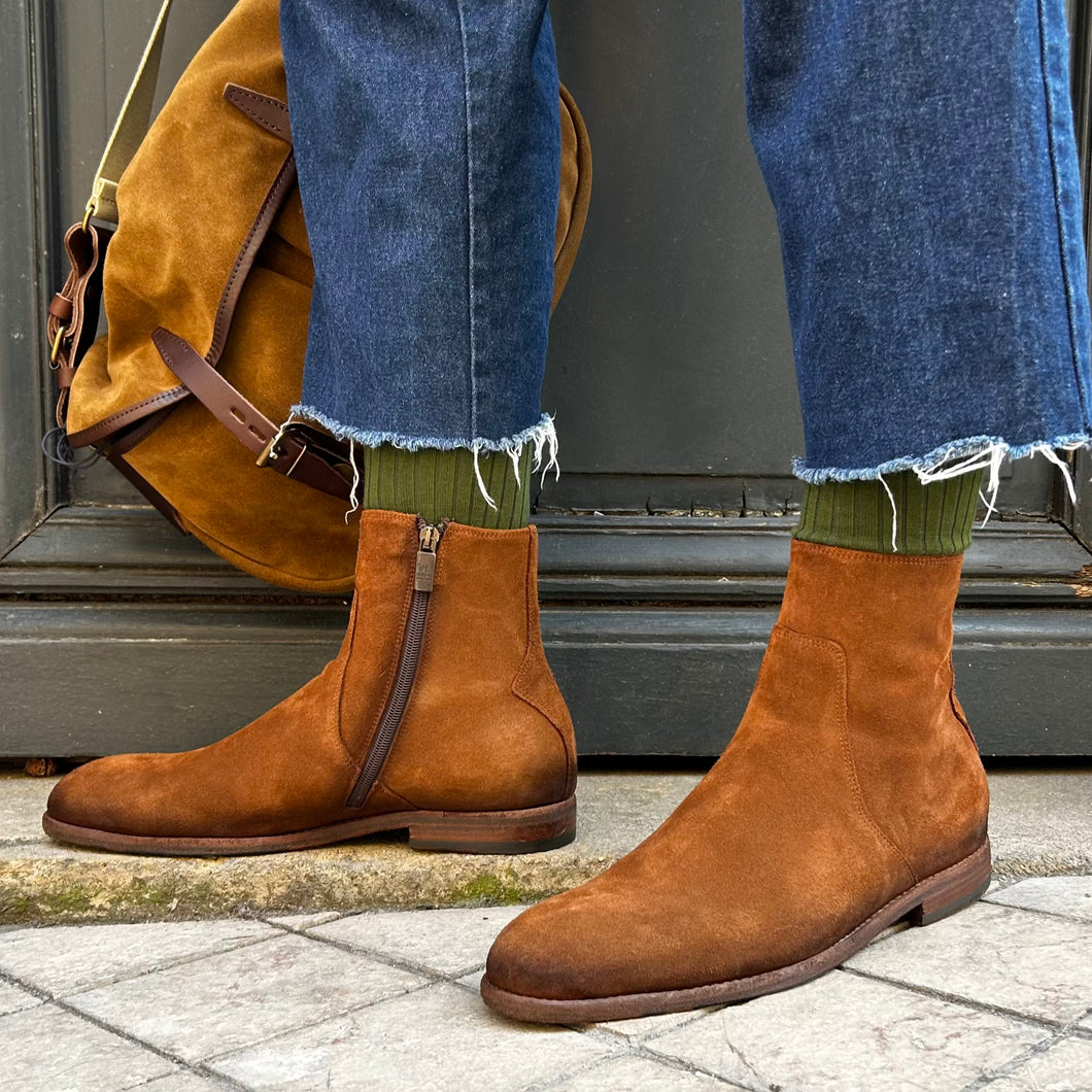 Boots Zippé Intérieur en Daim Cognac