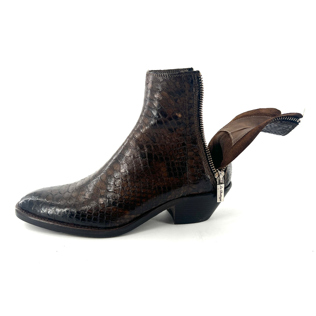 Boots Tiag Double Zip Petit Talon en Pythom Marron