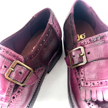 Charger l&#39;image dans la galerie, Chaussure à Boucle Bout Fleuri Patte Frangée Bi-Matière Bordeaux
