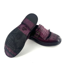 Charger l&#39;image dans la galerie, Chaussure à Boucle Bout Fleuri Patte Frangée Bi-Matière Bordeaux
