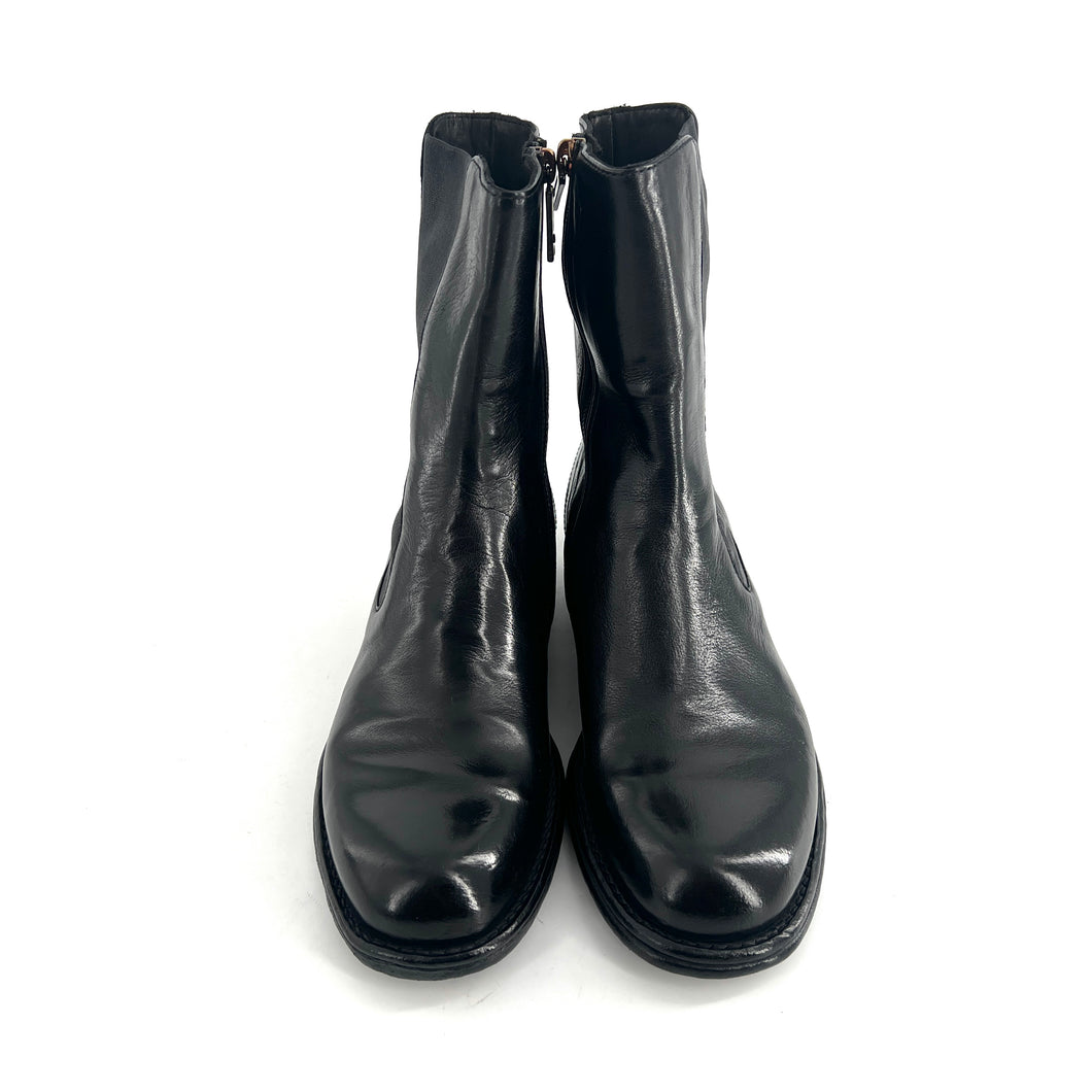 Boots Zippé Intérieur Tige Haute en Cuir et Cuir Stretch Noir
