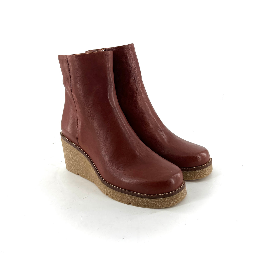 Boots Talon Compensé Crêpe en Cuir Camel