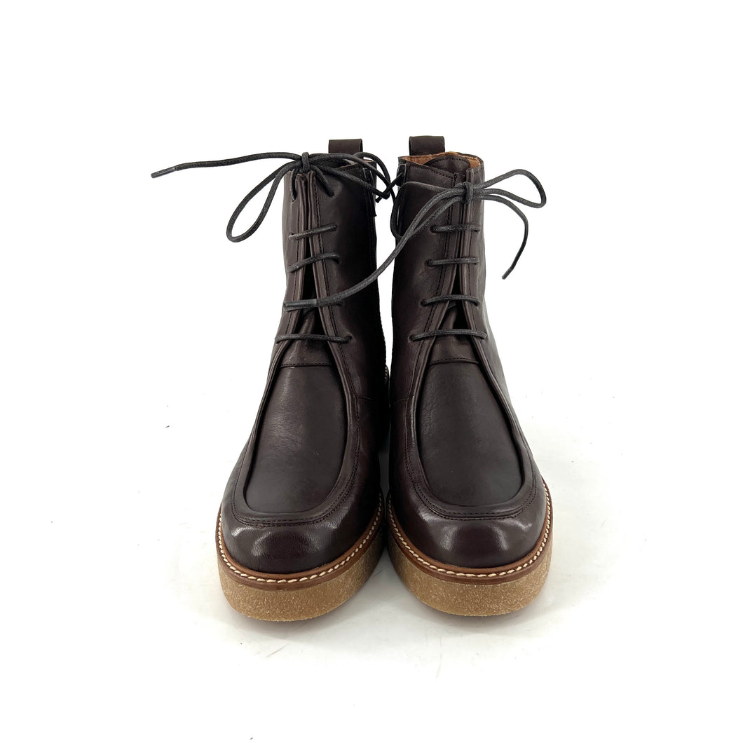 Chaussure Lacets Montante Zippé Intérieur Semelle Crêpe en Cuir Marron Foncé