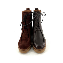Load image into Gallery viewer, Chaussure Lacets Montante Zippé Intérieur Semelle Crêpe en Cuir Marron Foncé
