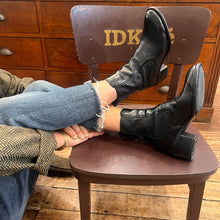 Load image into Gallery viewer, Boots Talon Trotteur Zippé Arrière en Cuir et Cuir Stretch Noir
