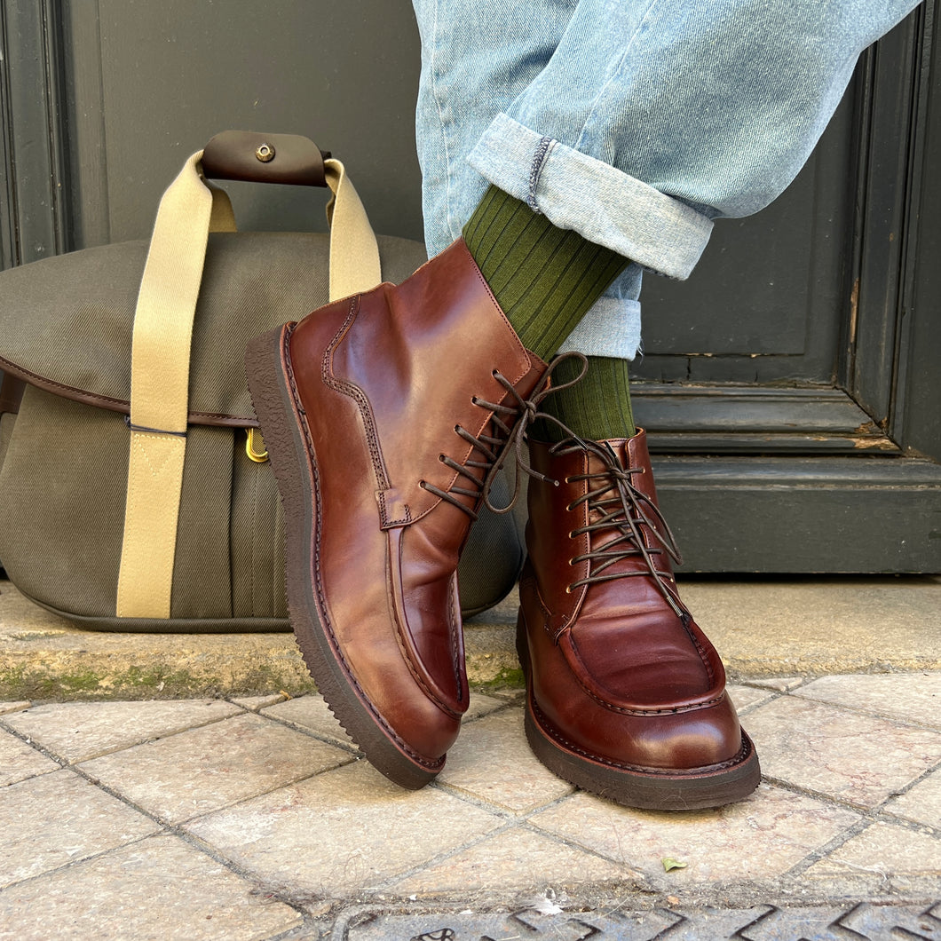 Chaussure Lacets Montante Semelle Vibram en Cuir Camel