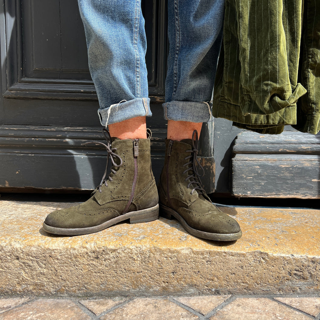Chaussure Lacets Montante en Croûte Vert Foncé