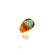 Load image into Gallery viewer, Large Bague Ovale en Acétate Tortoise et Cabochon en Amazonite
