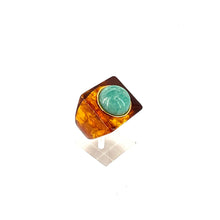 Charger l'image dans la galerie, Bague Carrée en Acétate Tortoise et Cabochon Amazonite
