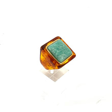 Load image into Gallery viewer, Large Bague Carrée en Acétate Tortoise et Cabochon Turquoise
