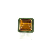 Load image into Gallery viewer, Large Bague Carrée en Acétate Verte et Cabochon Oeil de Tigre
