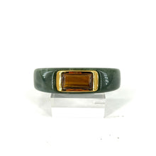 Charger l'image dans la galerie, Jonc en Acétate Vert Marbré Cabochon Oeil de Tigre

