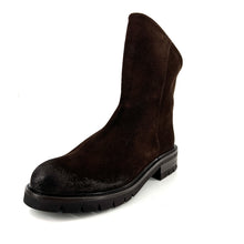 Load image into Gallery viewer, Boots Semelle Crantée Zippé Arrière en Daim Marron Foncé
