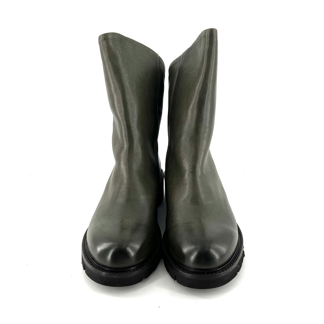 Boots Semelle Crantée Zippé Arrière en Cuir Vert