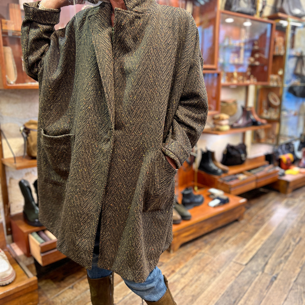 Manteau MILA en Laine Chevron Marron