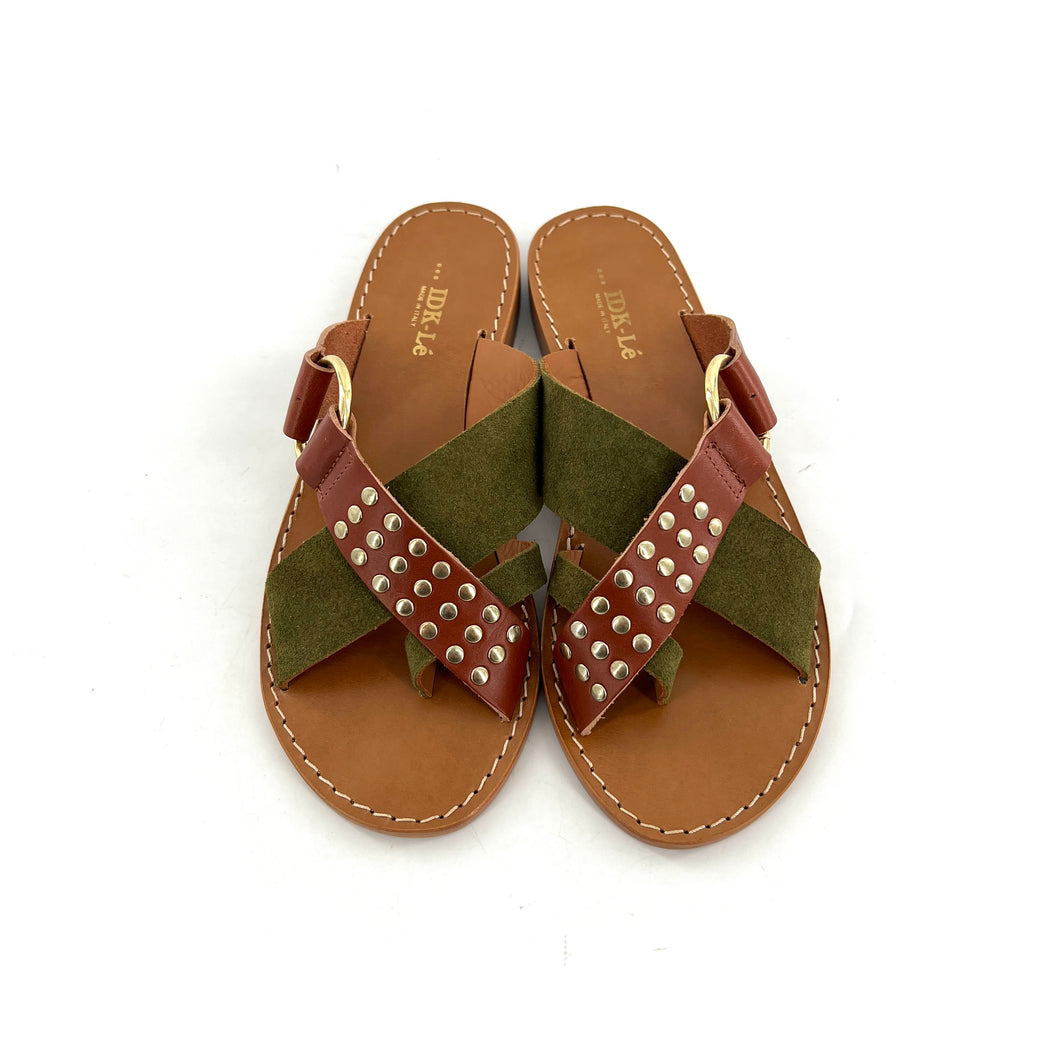 Mule en Daim Kaki et Cuir Camel