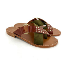 Charger l&#39;image dans la galerie, Mule en Daim Kaki et Cuir Camel

