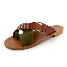 Charger l&#39;image dans la galerie, Mule en Daim Kaki et Cuir Camel
