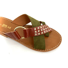 Charger l&#39;image dans la galerie, Mule en Daim Kaki et Cuir Camel
