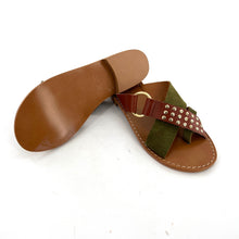 Charger l&#39;image dans la galerie, Mule en Daim Kaki et Cuir Camel
