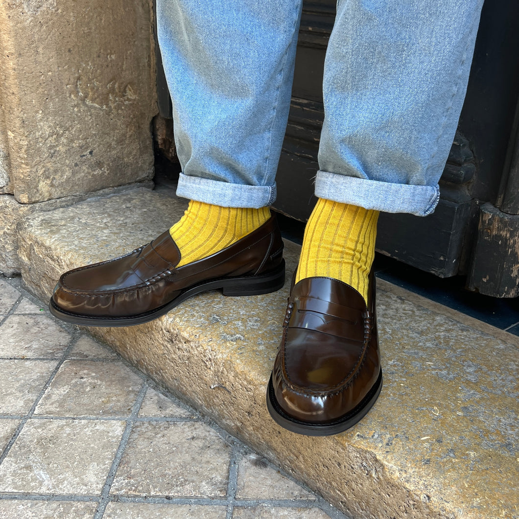 Mocassin en Cuir Glacé Marron Foncé