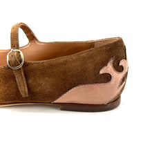 Load image into Gallery viewer, Ballerine Double Bride en Daim Sable et Cuir Rose
