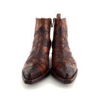 Charger l&#39;image dans la galerie, Boots Tiag Zippé et Élastiqué en Cuir et Cuir Imprimé Python Cognac
