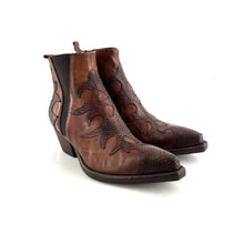 Charger l&#39;image dans la galerie, Boots Tiag Zippé et Élastiqué en Cuir et Cuir Imprimé Python Cognac
