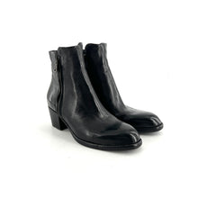 Charger l&#39;image dans la galerie, Boots Talon Trotteur Double Zip en Cuir Noir
