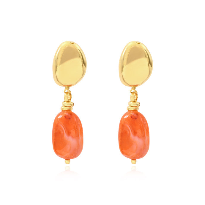 Boucle d'Oreille à Clips LOULOU en Métal Doré et Cornaline