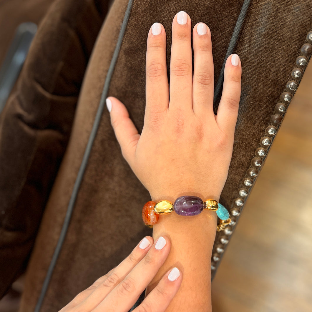 Bracelet LOULOU en Métal Doré et Pierres Muticolores