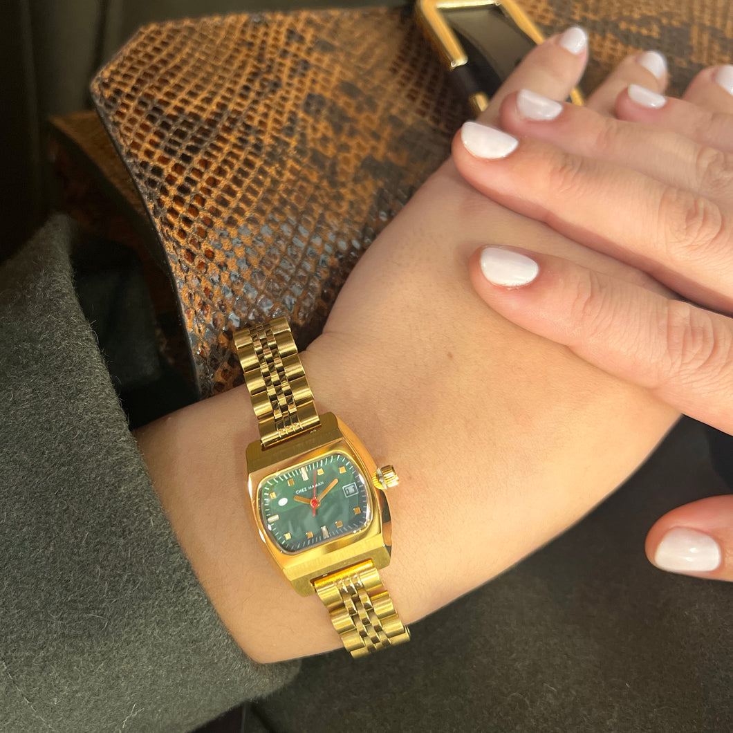 Montre MINI MAGNUM Gold Basil Green Bracelet Maille Dorée