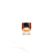 Load image into Gallery viewer, Large Bague en Acétate Tortoise et Oeil de Tigre Facetté Serti Plaqué Or
