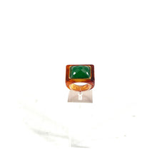 Charger l&#39;image dans la galerie, Large Bague en Acétate Tortoise et Onyx Vert Facété Serti Plaqué Or
