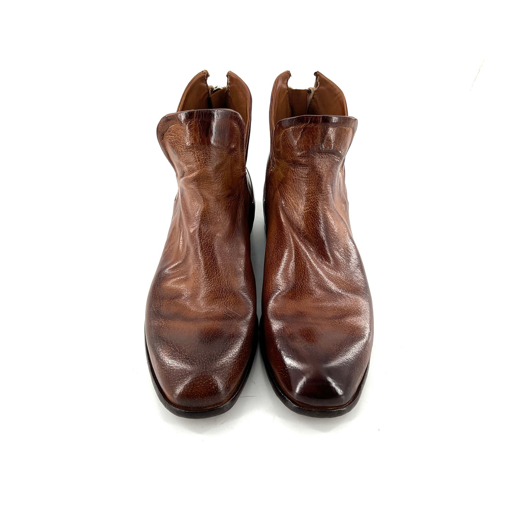 Boots Zippé Arrière en Cuir Ultra Souple Cognac