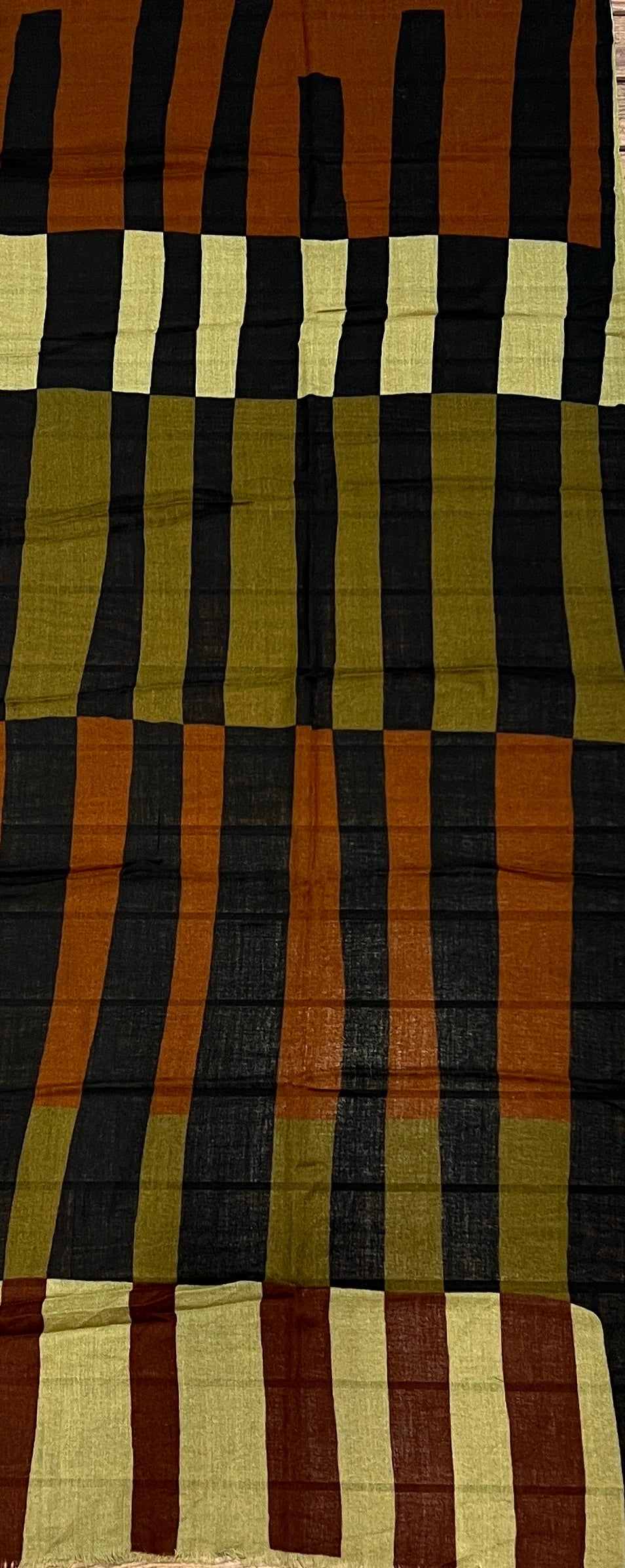 Écharpe en Laine Motif Graphique Rouille / Kaki