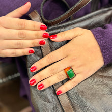 Charger l&#39;image dans la galerie, Large Bague en Acétate Tortoise et Onyx Vert Facété Serti Plaqué Or
