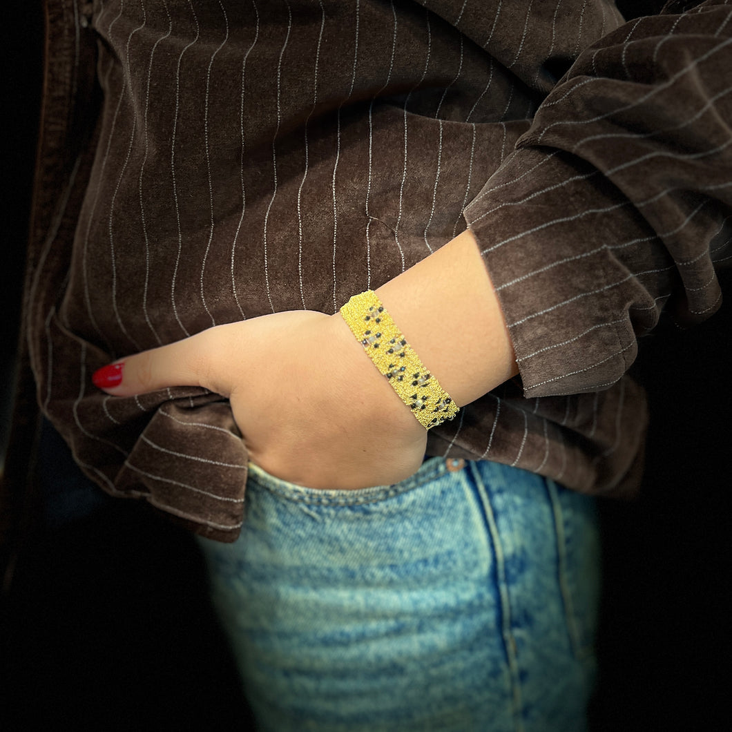 Bracelet GM en Maille Tissée en Vermeil et Pierres Semi-Précieuses