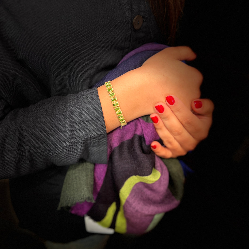 Bracelet PM en Maille Tissée en Vermeil et Pierres Semi-Précieuses