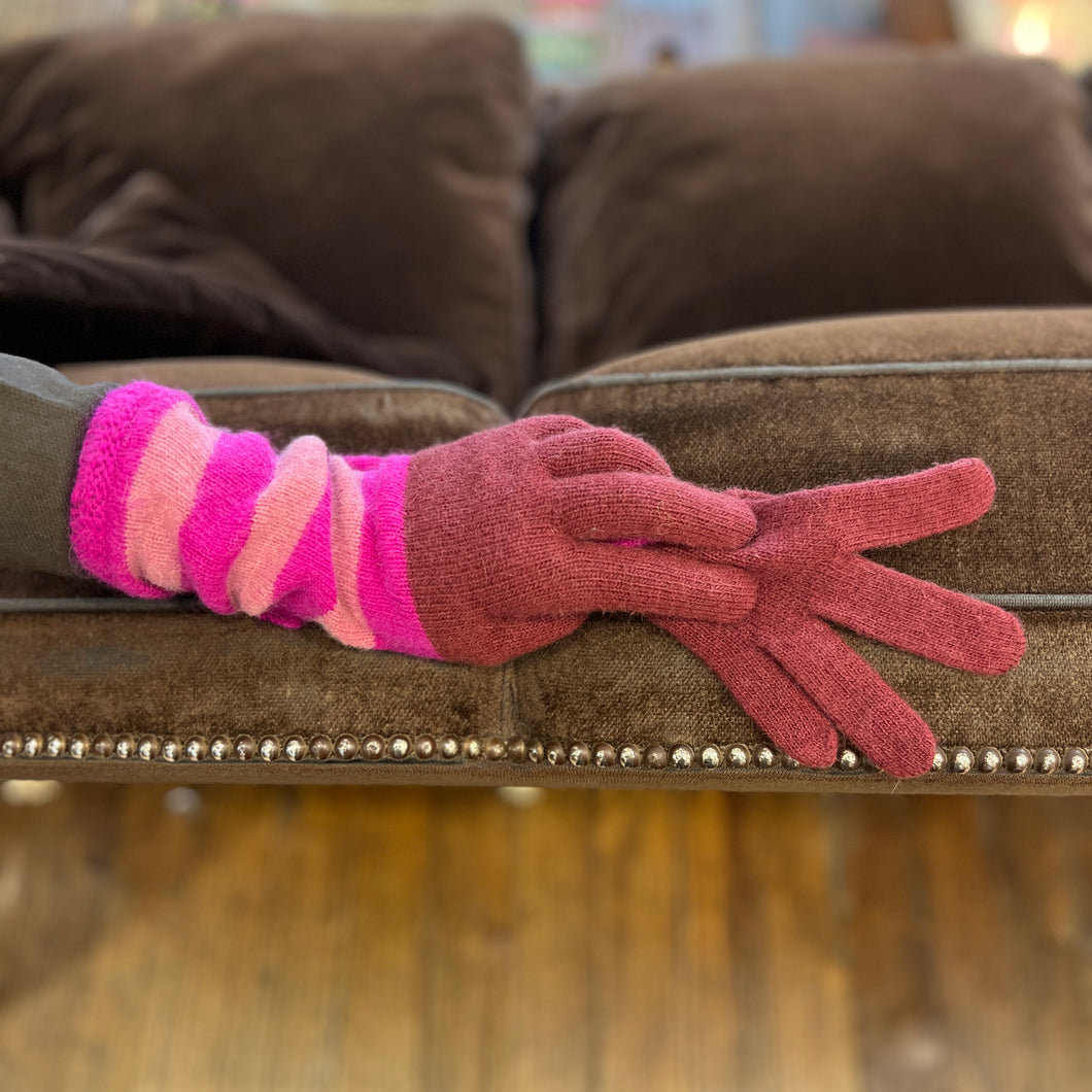 Longs Gants en Laine et Cachemire Tricolore Rose