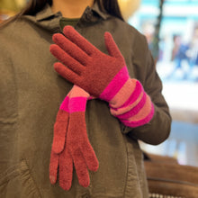 Load image into Gallery viewer, Longs Gants en Laine et Cachemire Tricolore Rose
