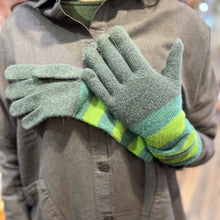Charger l&#39;image dans la galerie, Longs Gants en Laine et Cachemire Ticolore Vert
