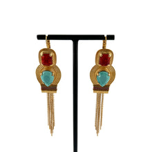 Charger l&#39;image dans la galerie, Longue Boucle d&#39;Oreille SOLEIL en Turquoise et Corail
