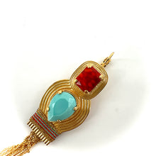 Charger l&#39;image dans la galerie, Longue Boucle d&#39;Oreille SOLEIL en Turquoise et Corail
