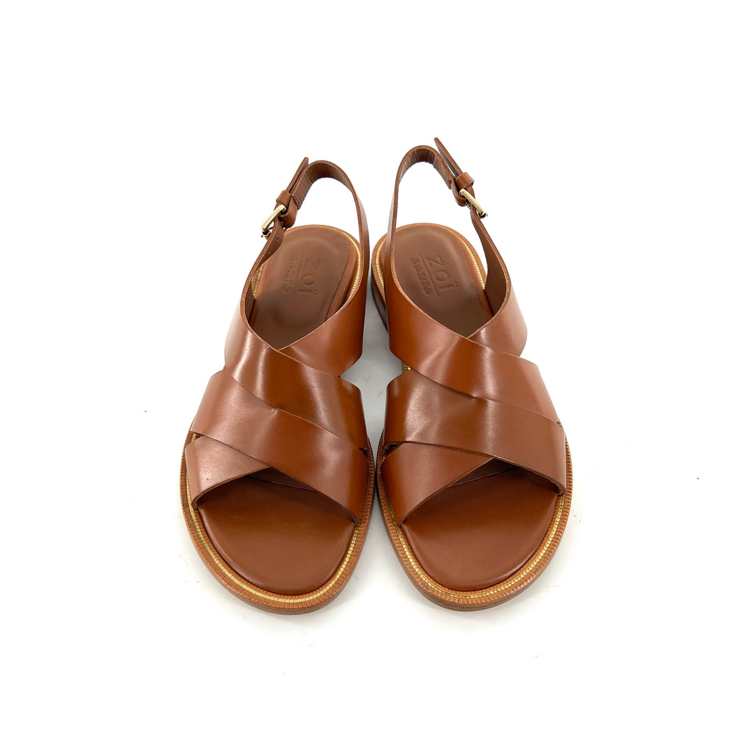 Sandale Brides Croisées en Cuir Camel