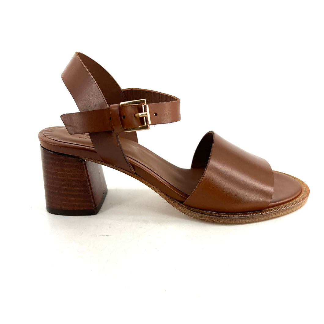 Sandale Talon Trotteur en Cuir Camel