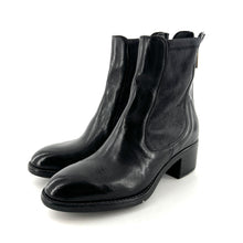 Load image into Gallery viewer, Boots Talon Trotteur Zippé Arrière en Cuir et Cuir Stretch Noir
