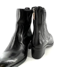 Load image into Gallery viewer, Boots Talon Trotteur Zippé Arrière en Cuir et Cuir Stretch Noir
