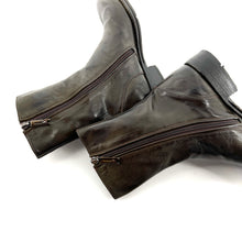 Charger l&#39;image dans la galerie, Boots Zippé Intérieur Tige Haute en Cuir et Cuir Stretch Loden
