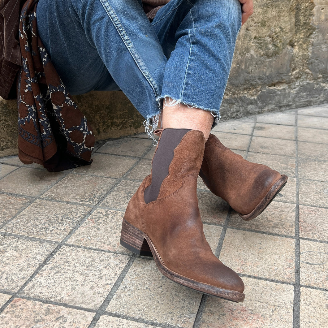 Boots Tiag Élastiqué en Croûte Marron